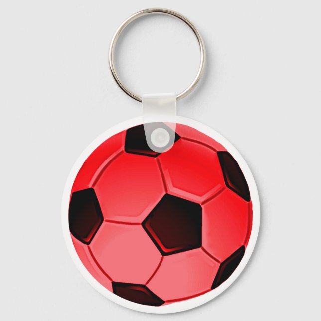 Red American Soccer or Association Football Ball Key Ring (Front)