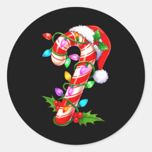 Red &amp; White Candy Cane Crew Christmas Santa Ha Classic Round Sticker