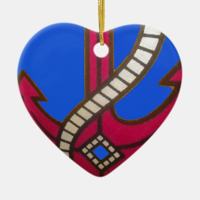 Red Anchor Art Print Ceramic Tree Decoration (Front)