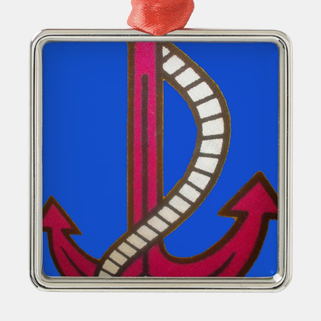 Red Anchor Art Print Metal Ornament (Front)