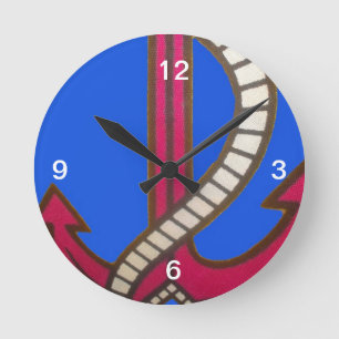 Red Anchor Art Print Round Clock