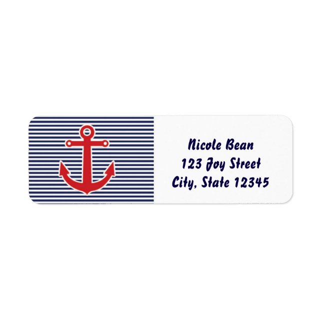 Red Anchor Nautical Blue & White Address Labels (Front)