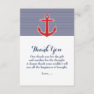 Red Anchor Nautical Blue & White Thank You Card