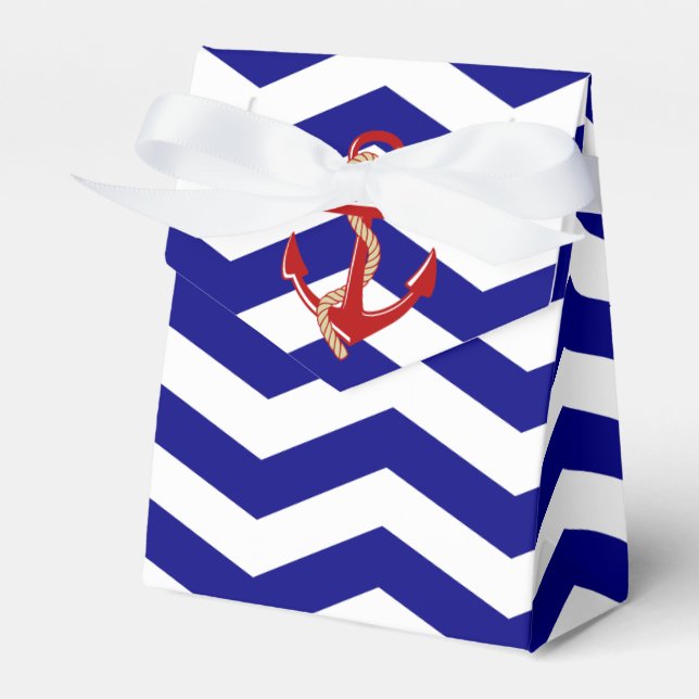 Red Anchor Nautical Chevron Stripes Favour Box (Front Side)