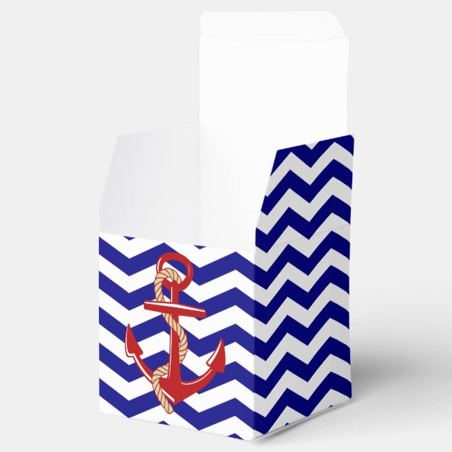 Red Anchor Nautical Chevron Stripes Favour Box (Opened)