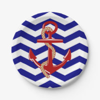 Red Anchor Nautical Chevron Stripes