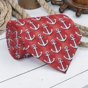 Red Anchor Nautical Custom Necktie