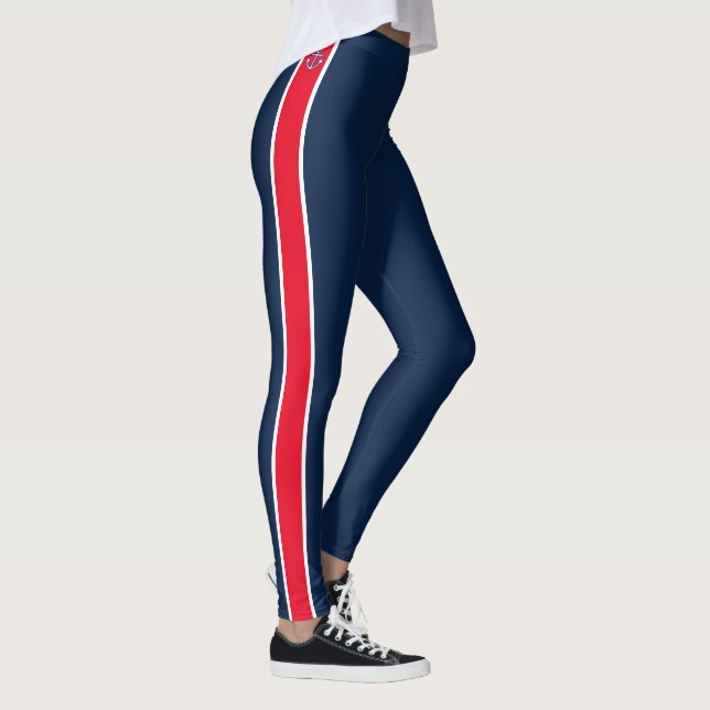 Red Anchor Nautical Red White Stripes Navy Blue Le Leggings (Right)