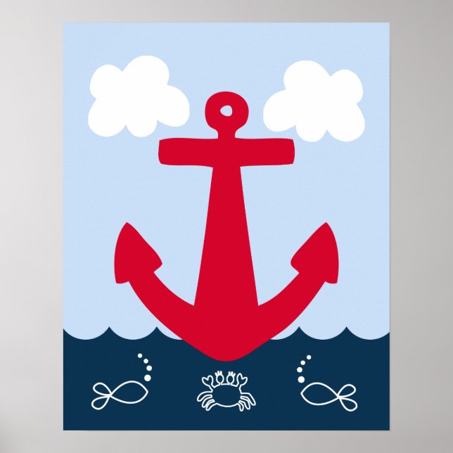 Red Anchor Nautical  Sealife Art Print 2 of 4 (Front)