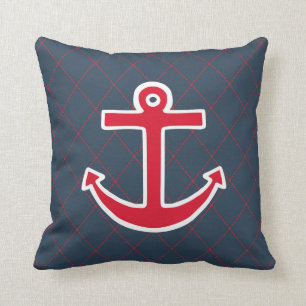 Red Anchor Nautical Throw Pillow