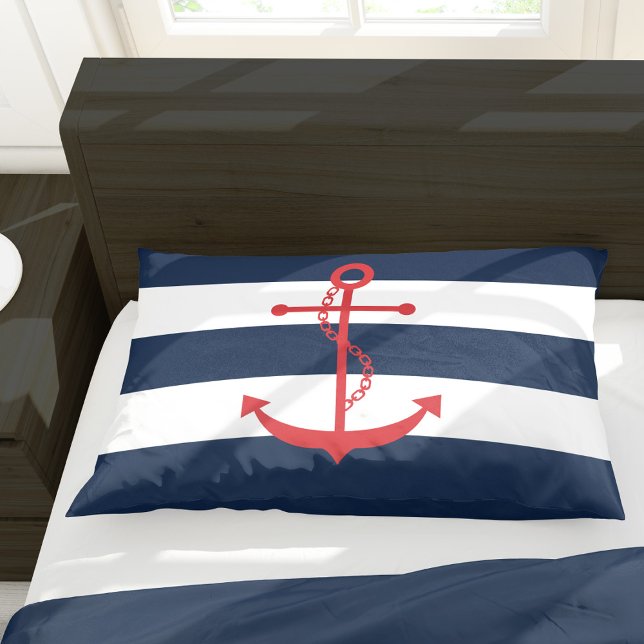 Red Anchor on Blue Stripes Pillowcase (Creator Uploaded)