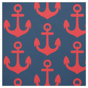 Red Anchor on Navy Blue Background Pattern Fabric