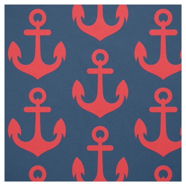 Red Anchor on Navy Blue Background Pattern Fabric (Swatch)