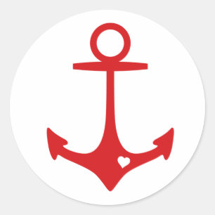 Red Anchor with heart Classic Round Sticker