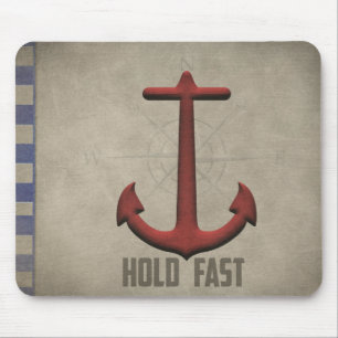 red anchor with nautical blue stripes mouse pad