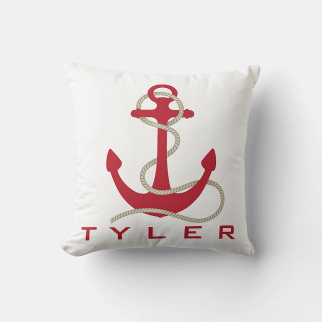 Red Anchor with Red and White Stripes Personalize Cushion (Front)