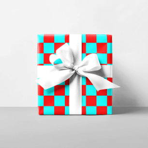 Red and Aqua Chequered Squares Wrapping Paper
