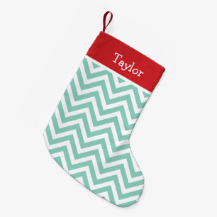 Red and Aqua Holiday Chevron Monogram Small Christmas Stocking