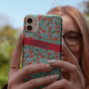 Red and Aqua Poppies Pattern Personalised  iPhone 11 Pro Case