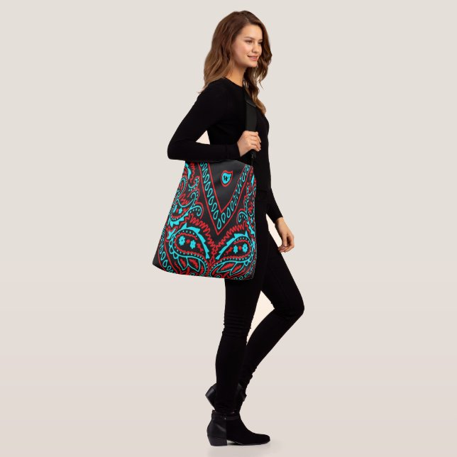 Red and Baby Blue Paisley Bandanna Print Crossbody Bag (On Model)