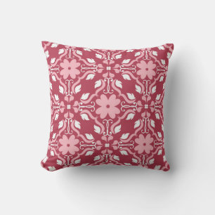 Red and beige floral background. Coloured seamless Cushion