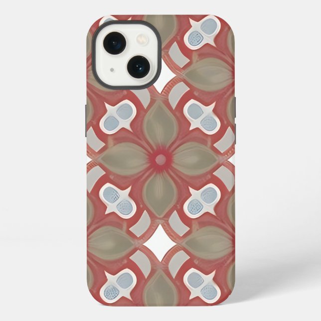 Red and Beige Flower Pattern  iPhone Case (Back)