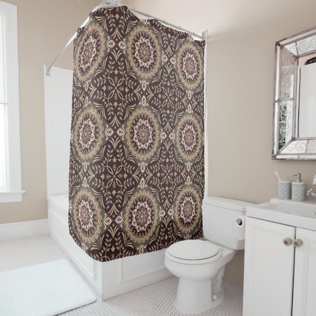 Red And Beige Flowers Shower Curtain (In Situ)