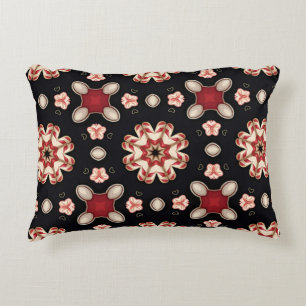 Red and Beige Geometric Floral  Decorative Cushion