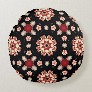 Red and Beige Geometric Floral  Round Cushion