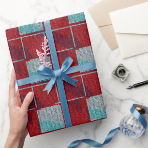 Red and Beige Knit Knitting Holiday Wrapping Paper