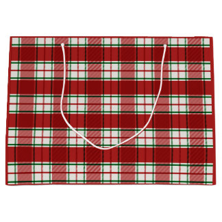 Red and beige plaid Christmas holiday Large Gift Bag