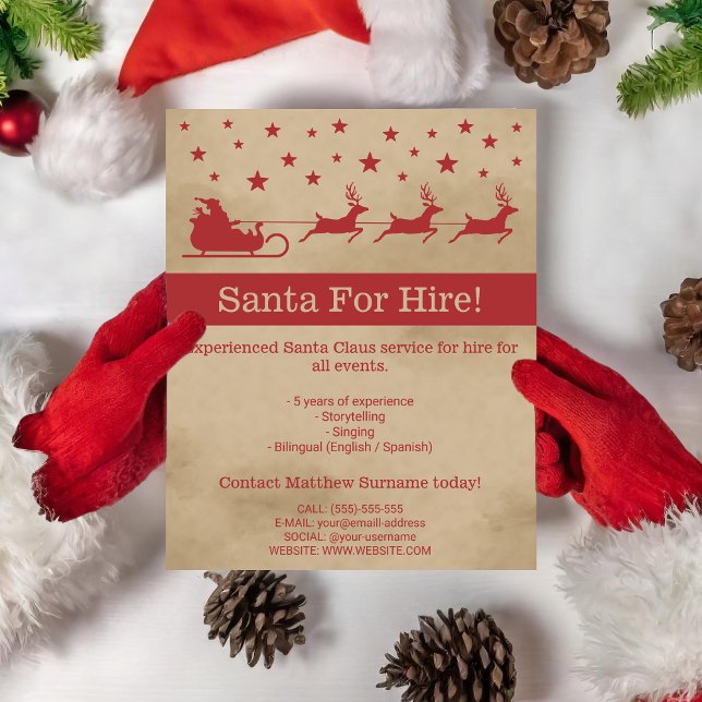 Red And Beige Santa Sleigh - Santa For Hire Flyer (Creator Uploaded)