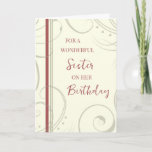 Red and Beige Sister Birthday Card<br><div class="desc">Birthday card for sister with modern and simple red and beige design and thoughtful verse.</div>