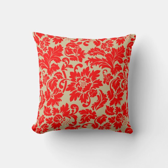 Red And BeigeVintage Floral Damasks Cushion (Front)