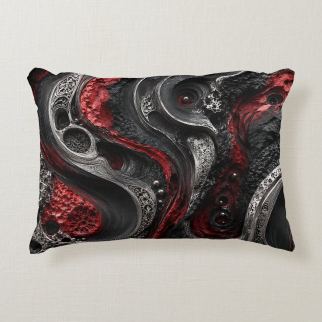 Red and Black Abstract Geode Cushion - Modern Dark (Front)