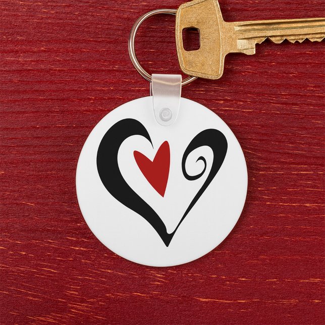 Red and Black Abstract Heart Modern Romantic Key Ring (Creator Uploaded)