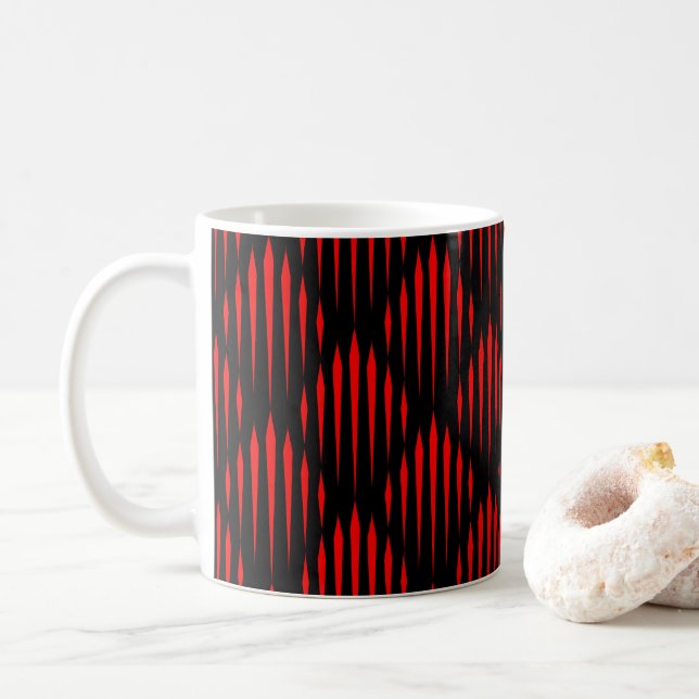 Red and Black abstract line pattern Coffee Mug (With Donut)
