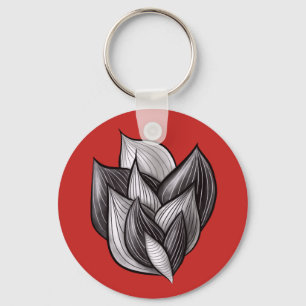 Red And Black Abstract Shapes Modern Minimalist Key Ring
