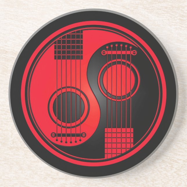 Red and Black Acoustic Guitars Yin Yang Coaster (Front)
