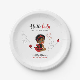 Red and Black African American Ladybug Baby Shower Paper Plate