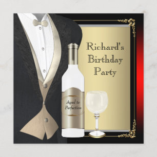 Red and Black Aged to Perfection Birthday Party Invitation