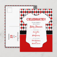 Red and Black Argyle Pattern Baby Shower