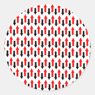 Red and black arrows pointing up down direction classic round sticker
