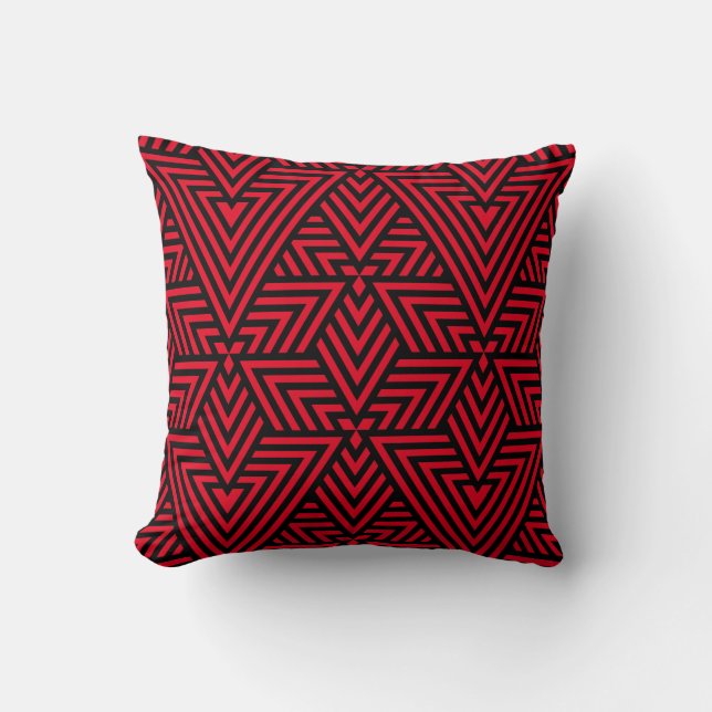 Red and Black Art Deco Triangle Seamless Pattern Cushion (Front)