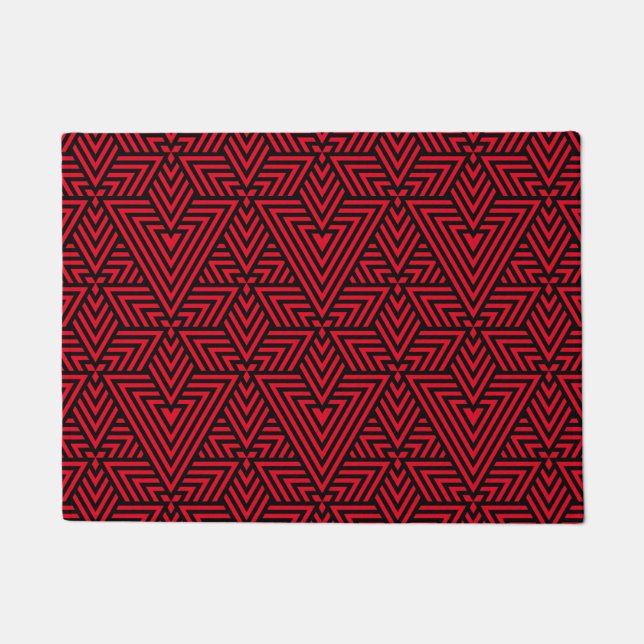 Red and Black Art Deco Triangle Seamless Pattern Doormat (Front)