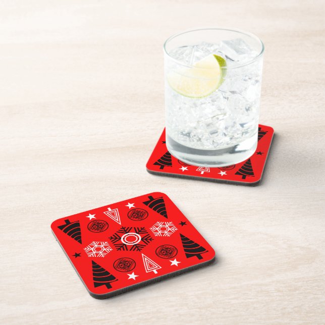  Red And Black Art Nouveau Christmas  Coaster (Right Side)