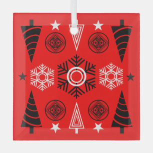  Red And Black Art Nouveau Christmas  Glass Tree Decoration