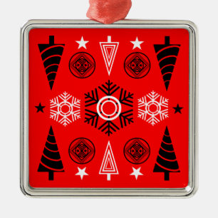 Red And Black Art Nouveau Christmas Metal Ornament