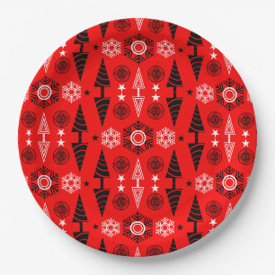 Red And Black Art Nouveau Christmas Paper Plate
