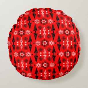  Red And Black Art Nouveau Christmas  Round Cushion